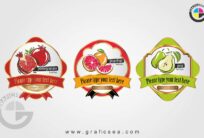 Pomegranate Grapefruit Pear Fresh Fruits Labels CDR Vector