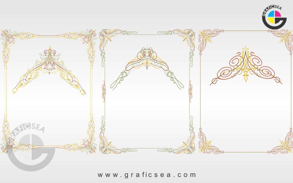 3 Creative Line Floral Corner Pattern Wedding Card CDR Frame | Graficsea